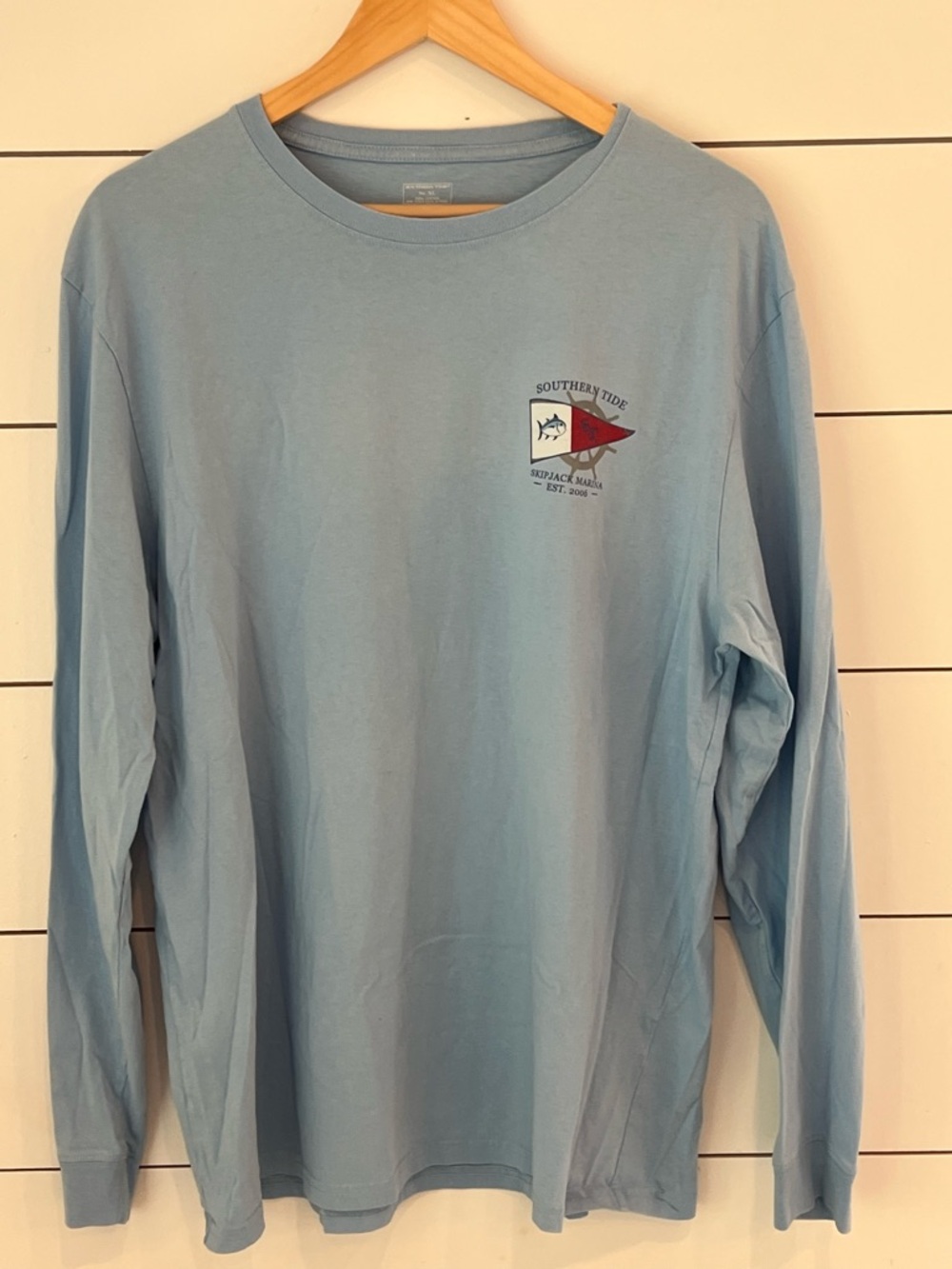 Southern Tide Men's Long-Sleeve Logo Tee - Light Blue 100%cotton XL